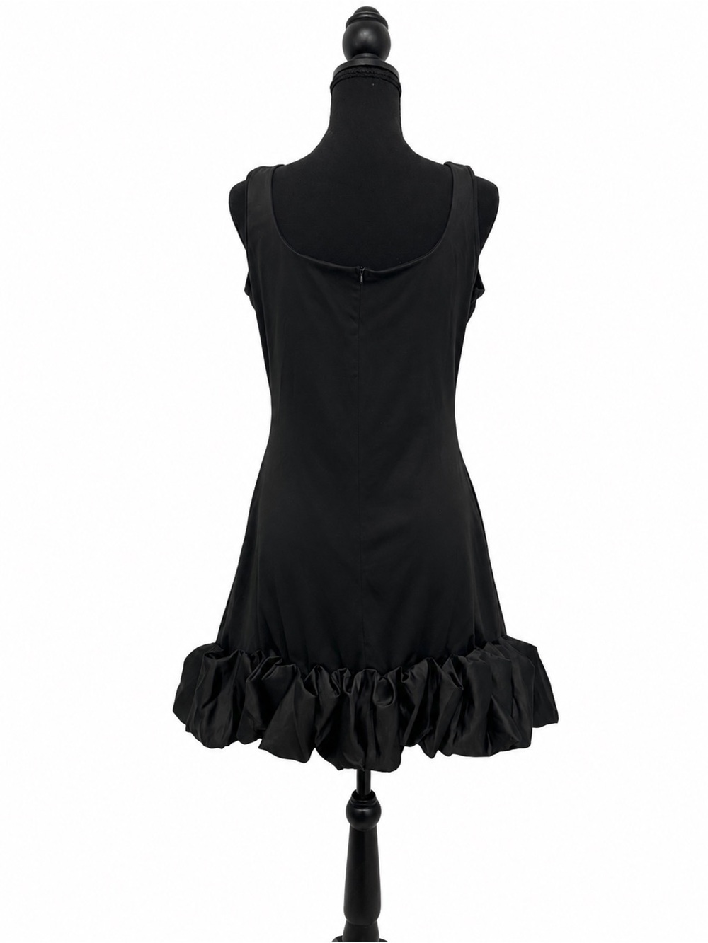 Black Satin Ruffle Hem Mini Dress – Size Large - Picture 3 of 3